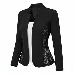 SHEIN Black Lace Panel Blazer Open Front Jacket Long Sleeve Open Jacket Size S/4